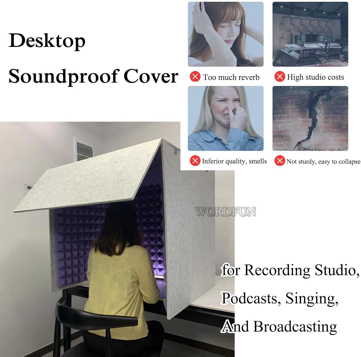 Desktop Soundproof Box, Home Recording Studio, Portable Recording Studio, for Music Practice Room (Green)