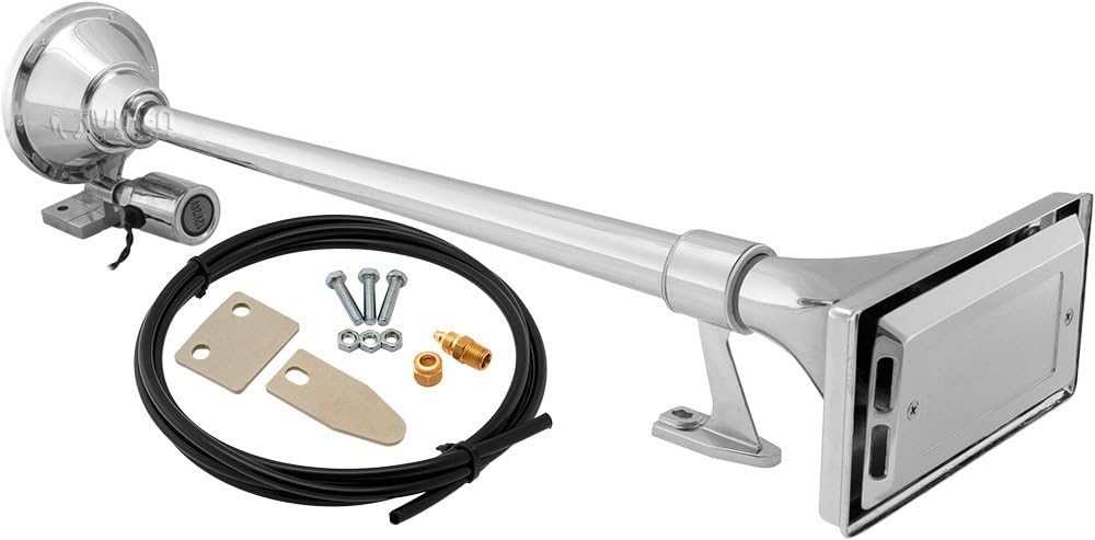 Vixen Horns Train Horn for Boat/Truck/Car. Air Horn Waterproof Chrome Plated Single Trumpet + Cover. Super Loud dB. Marine Grade Finish. Fits 12v/24v Vehicles like Semi/Pickup/Jeep/SUV VXH1264