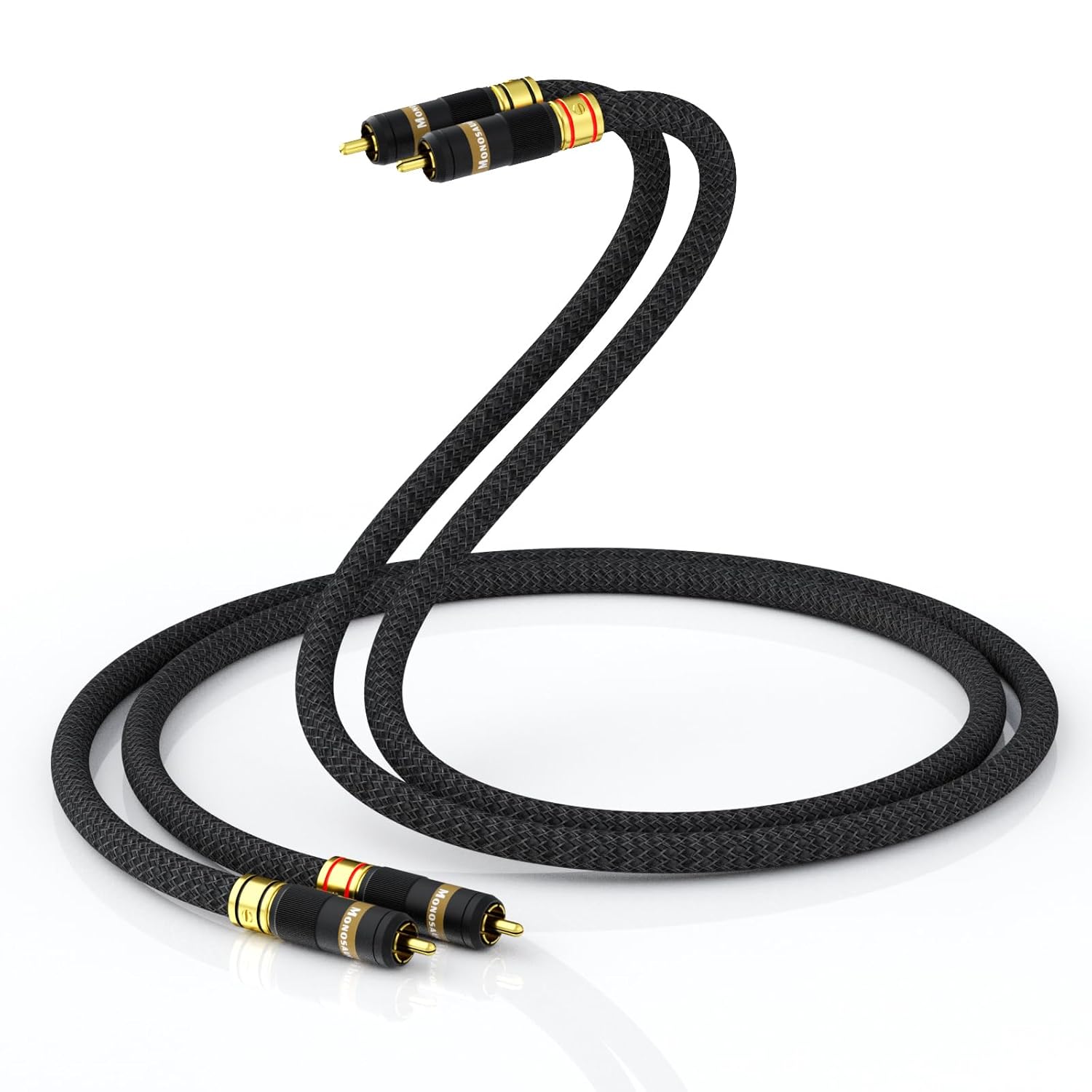 Monosaudio 17AWG Audiophile RCA Cable RCA Balanced Audio Cable OFC Copper Gold Plated Interconnect 2RCA Male Signal Cord for Home Theater, HDTV, Amplifiers, Speakers(1.5M/4.9Ft)