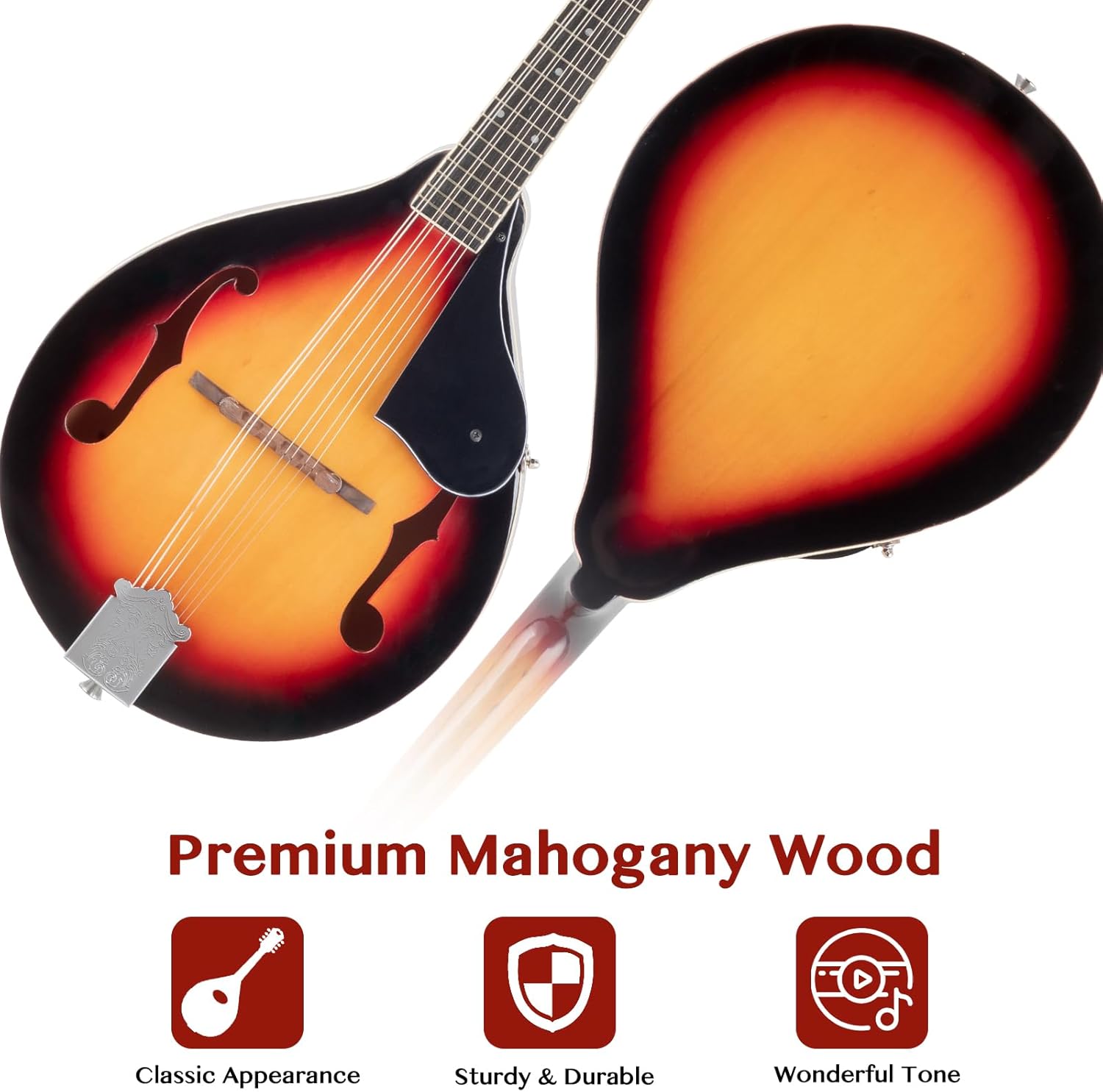 Ktaxon A-Style Mandolin Instrument Kit, 8 Strings Acoustic Mahogany Wood Mandolins Musical, Thickened Gig Bag, Shoulder Strap, Picks for Beginners (Sunburst)