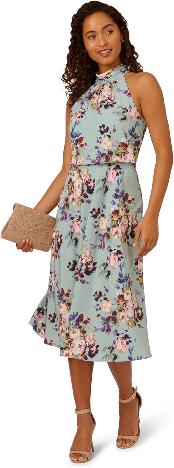 Adrianna Papell Womens Blouson Chiffon Midi Dress