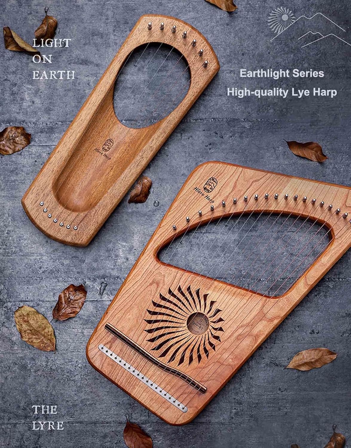 Lyre Harp - Earthlight Series, 7/19 Metal Strings Cherry Wood Lyakin Stringed Instruments, Gift for Music Lovers Students Beginners (Color : 7 Strings)