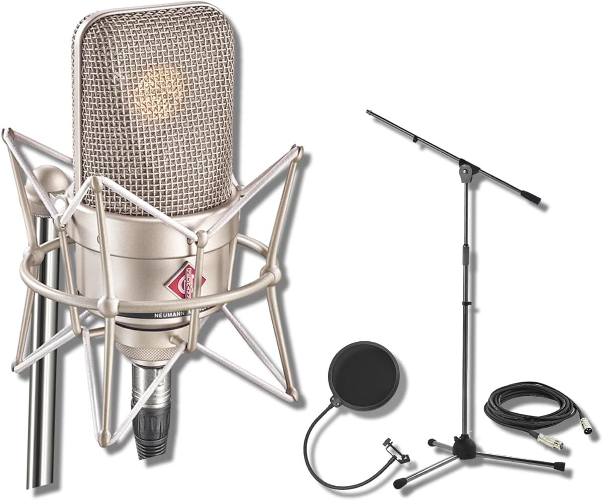 Neumann TLM 49 Large-Diaphragm Condenser Microphone with On-Stage MS7701TB Telescoping Euro Boom Mic Stand, 20' XLR Cable and Pop Filter