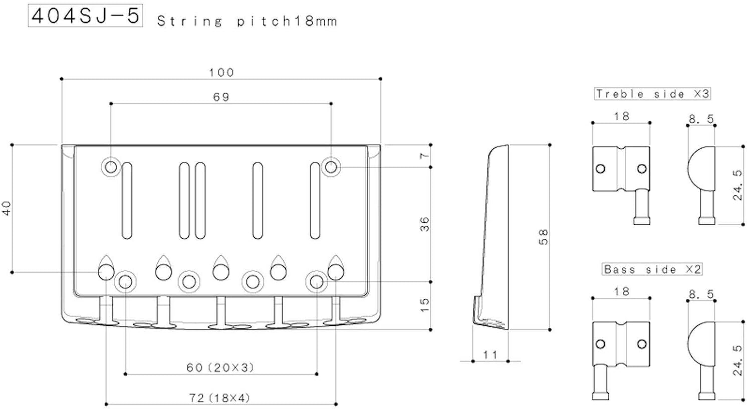 GOTOH 404SJ-5 5-String Bass Bridge w/Steel Saddles - Black