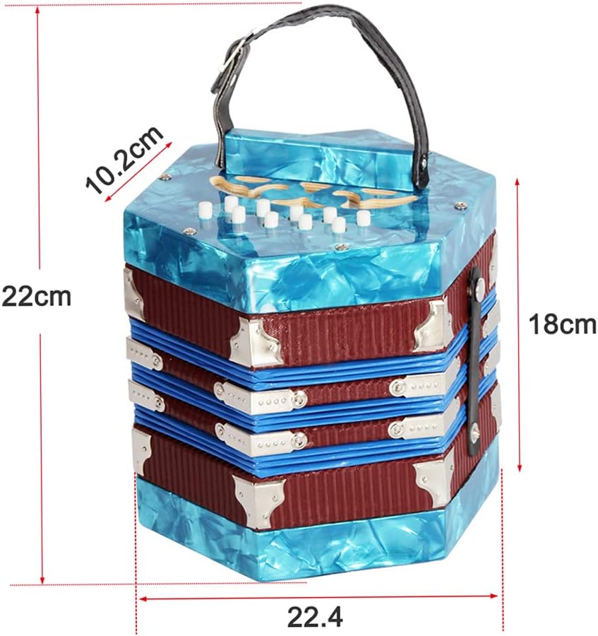 Concertina Accordion 20-Button 40-Reed Anglo Style Accordion Music Instrument With Carrying Bag Leather Hand Strap Blue