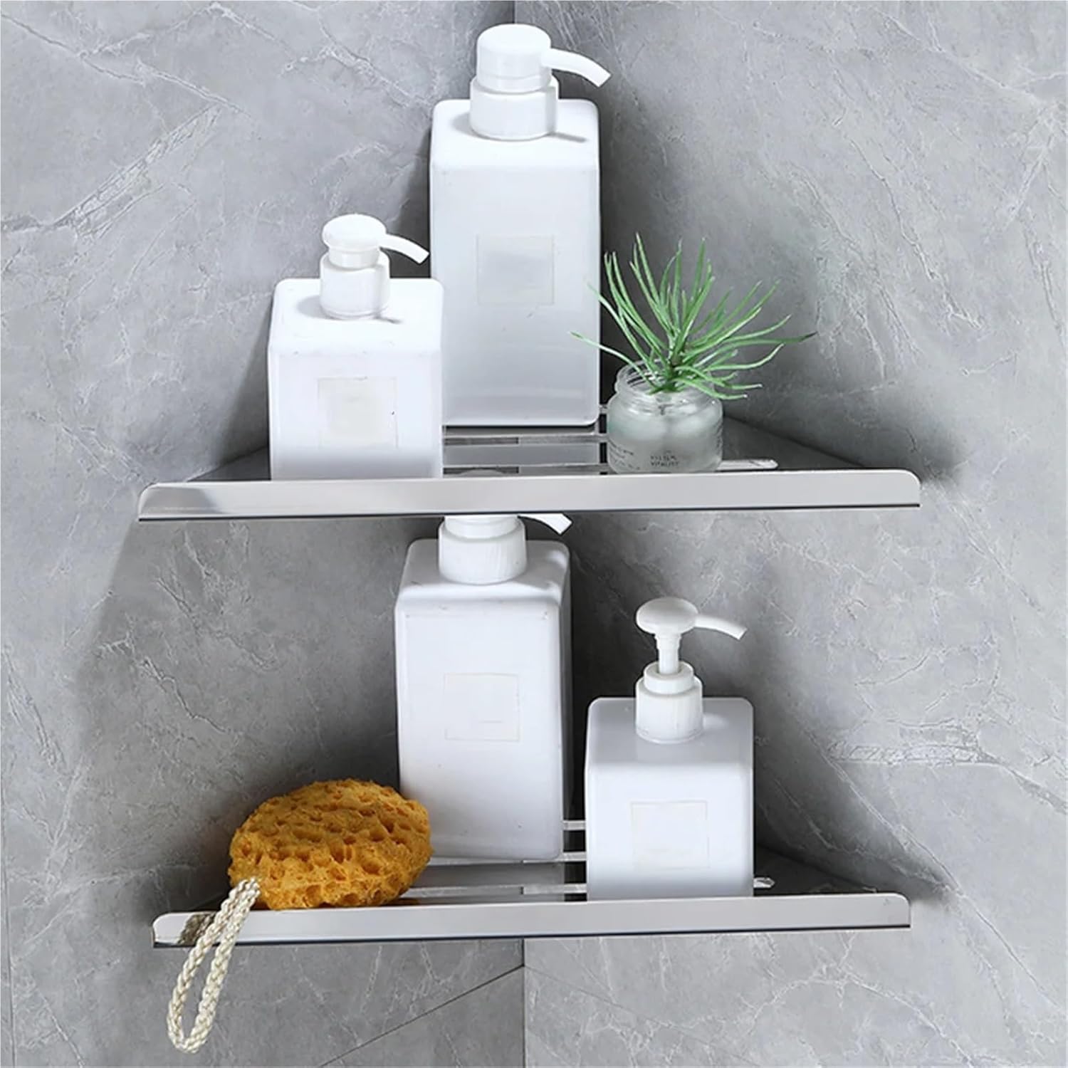 Bathroom Shelves Wall Mount Shower Corner Shelf No-Drill 304 Stainless Steel Corner Storage Shampoo Body Wash Organizer(1pc Silver)