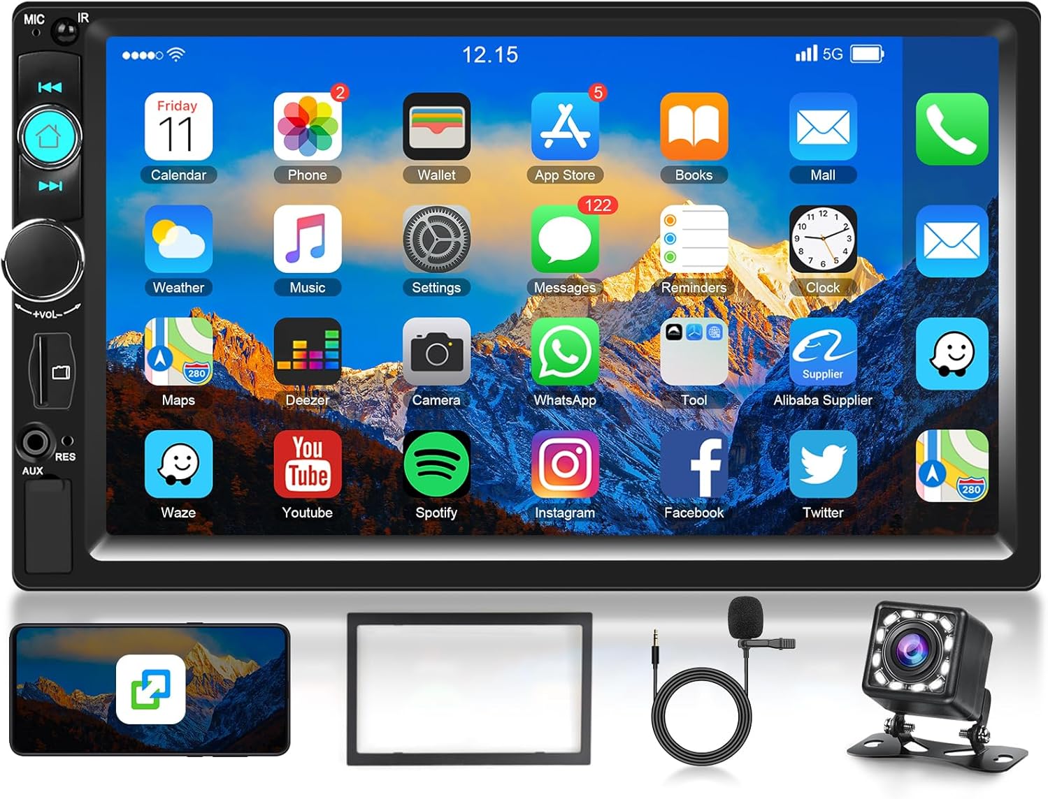 Double Din Car Stereo Bluetooth 7 inch Touch Screen Car Radio Double Din Supports Mirror Link/FM Radio/EQ USB/TF/AUX SWC, Driauto Car Audio Receiver MP5 Multimedia Player with Reverse Camera +Mic