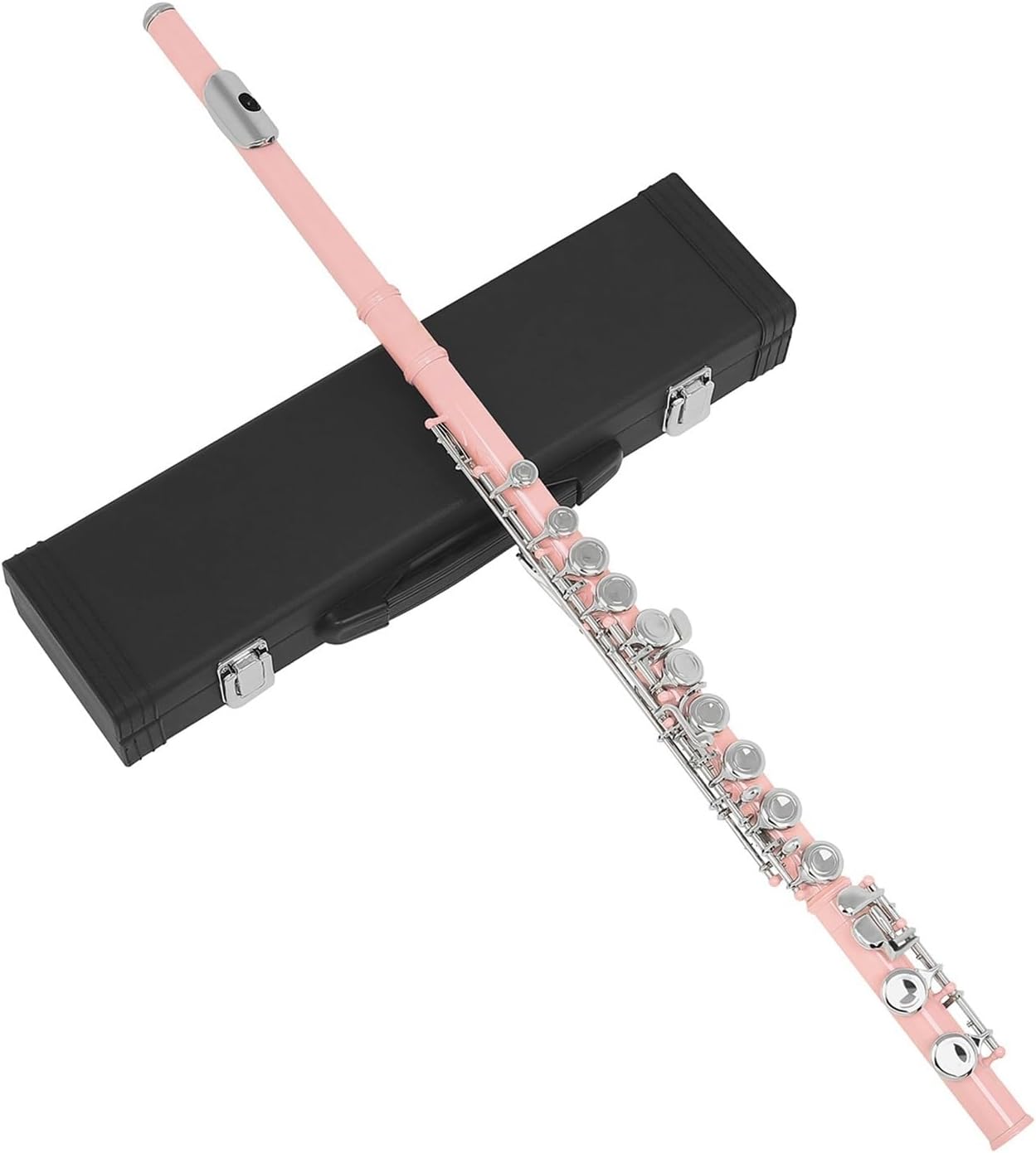Flute Flute Nickel-Plated Brass 16 Hole C Key Woodwind Instrument with Padded Case Flutes Musical Instruments (Color : Pink)