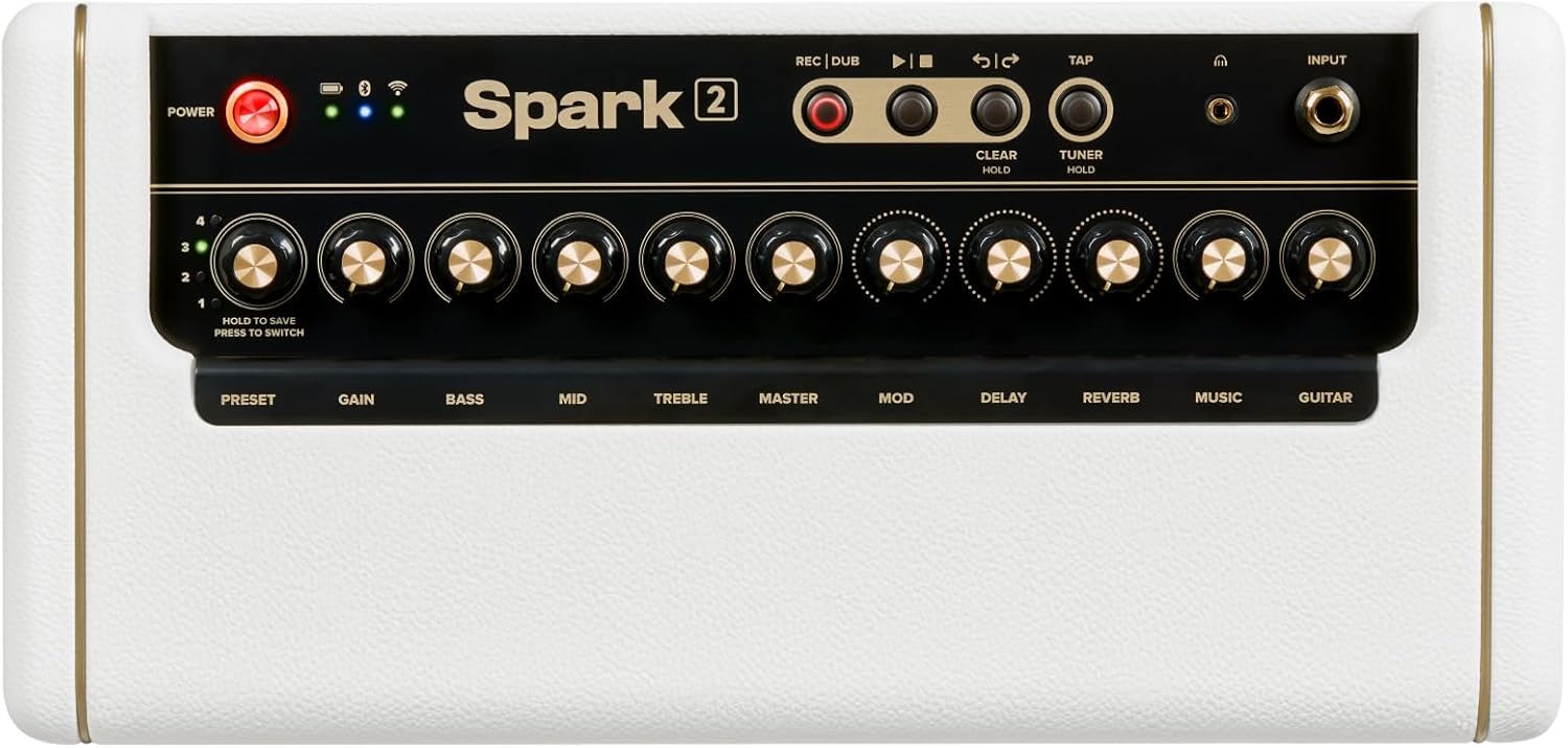 Positive Grid Spark 2 50W Smart Guitar Practice Amp & Bluetooth Speaker with Built-in Looper, AI Features & Smart App for Electric, Acoustic, & Bass Guitar – Pearl
