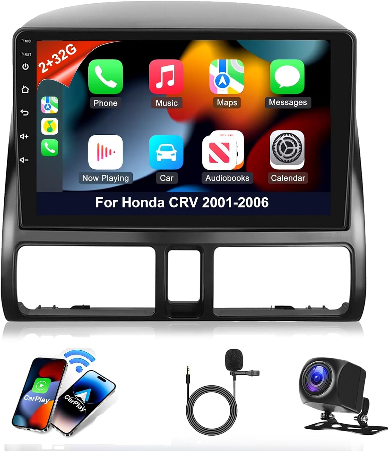 9 Inches IPS Car Stereo Radio for Honda CRV 2001-2006,Built-in CarPlay &Android Auto Android 13 Stereo,Support WiFi GPS Bluetooth AHD Backup Camera Mic,SWC/AV in/FM Radio Receiver