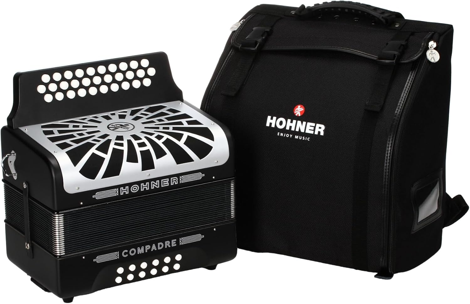 Hohner Compadre FBbEb Musica Tipica Series Accordion (Black) - 12 Basses, 62 Notes, Standard Straps with Gig Bag