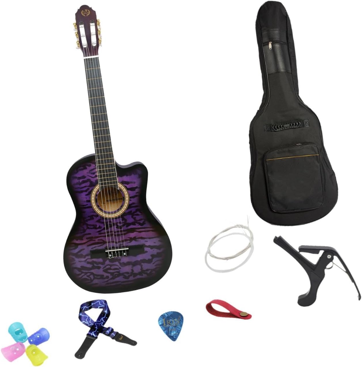 Acoustic Guitar for Beginners with Gig Bag and Accessories, Spruce Top Nylon String Classical Guitar for Travel and Performance, 40.16 Inch- Purple