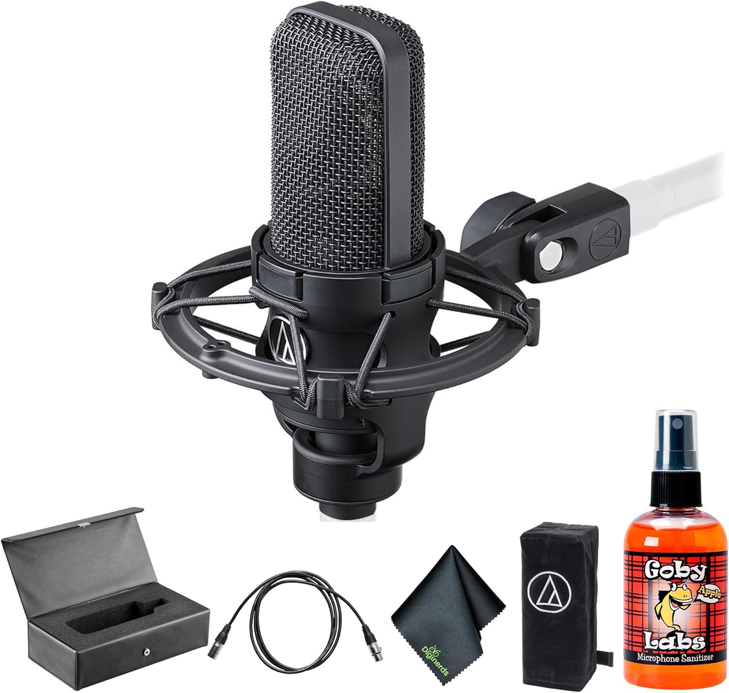 Audio-Technica AT4040 Cardioid Condenser Microphone + Microfiber Cleaning Cloth + Goby Labs Microphone Cleaner + 10 Ft XLR Cable
