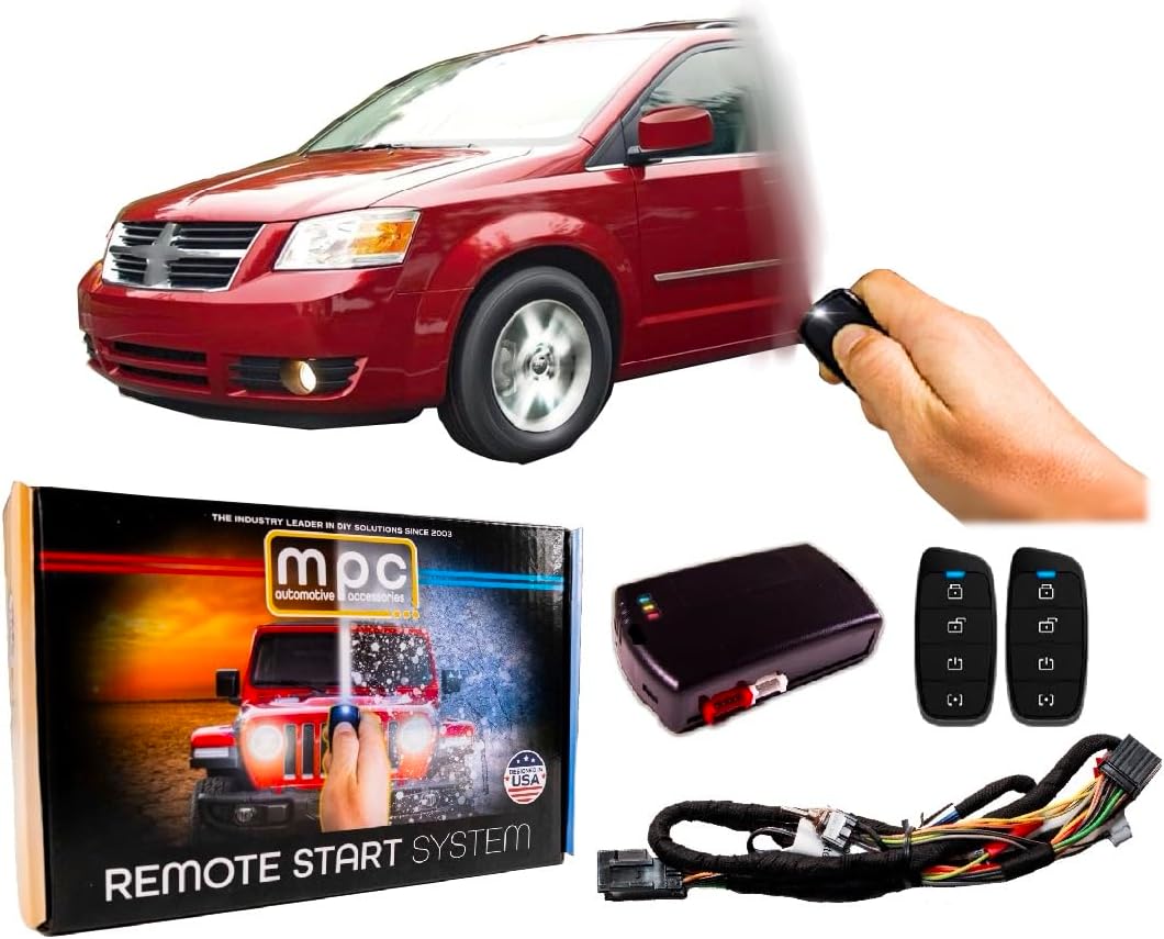 MPC Plug-n-Play 4-Button 2-Way Remote Start Kit Compatible with 2008-2010 Dodge Grand Caravan - T-Harness - (2) Extended Range 4-Button 2-Way Remotes - Up to 3,000 ft Range - USA Tech Support