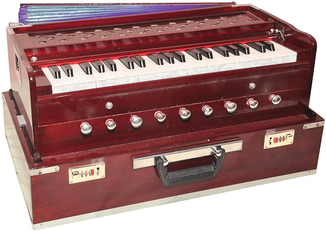 Harmonium 9 Stopper(Portable), Chudidaar 7 Bellow, 42 Key, Two Reed(Bass-Male), 3 1/2 Octave,Coupler, Harmonium With Cover (Mahogany Color)