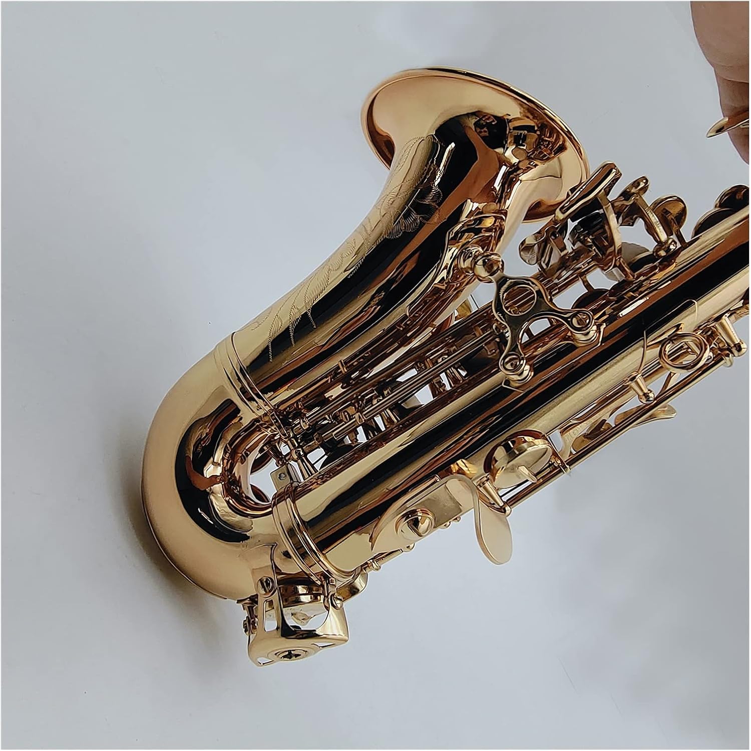 Saxophone Straight Curved Neck Saxophone Soprano B Flat Brass Plated Gold Lacquer Woodwind Instrument with Case Accessories