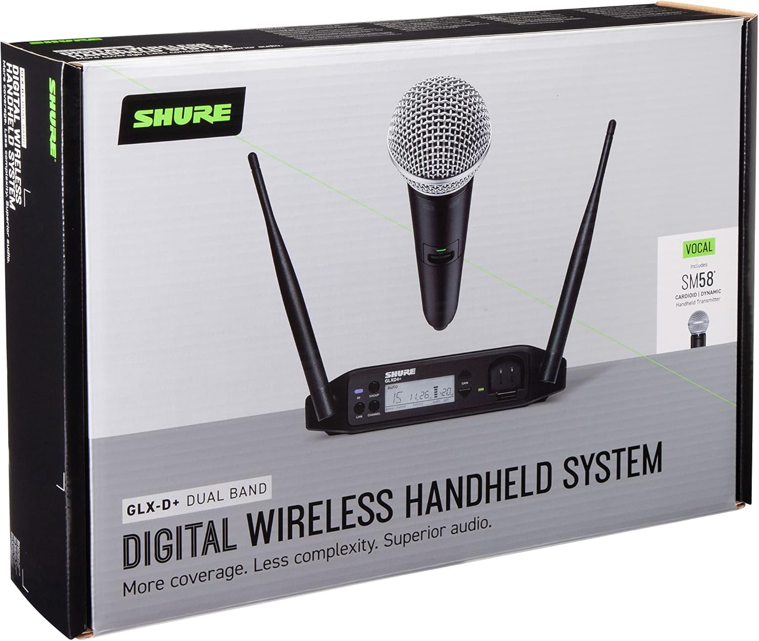 Shure GLXD24+/SM58 Dual Band Pro Digital Wireless Microphone System - 12-Hour Battery Life, 100 ft Range | SM58 Handheld Vocal Mic, Single Channel Receiver (GLXD24+/SM58-Z3)