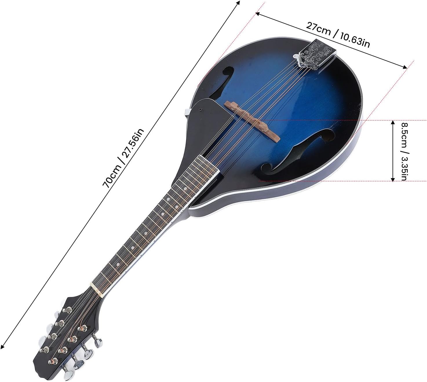 A Style Mandolin, 8 String Acoustic Mandolin Instrument with Tuner, Rosewood Mandolin Musical Instrument for Professionals, Beginners, Adults, Teens, Youth, Kids, Band Performance