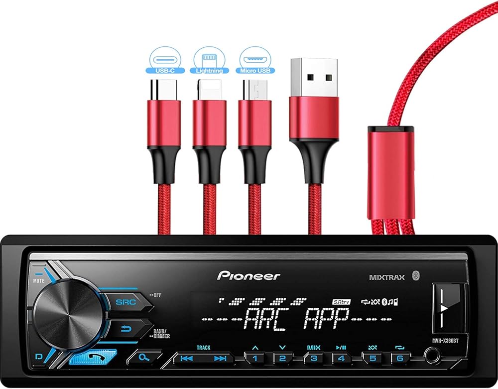 Pioneer MVH-X390BT Digital Media Receiver with Pioneer ARC app, MIXTRAX, Built-in Bluetooth and USB Direct Control for iPod/iPhone and Android Phones & zonoz 3 in 1 Multi USB Charging Cable (Bundle)