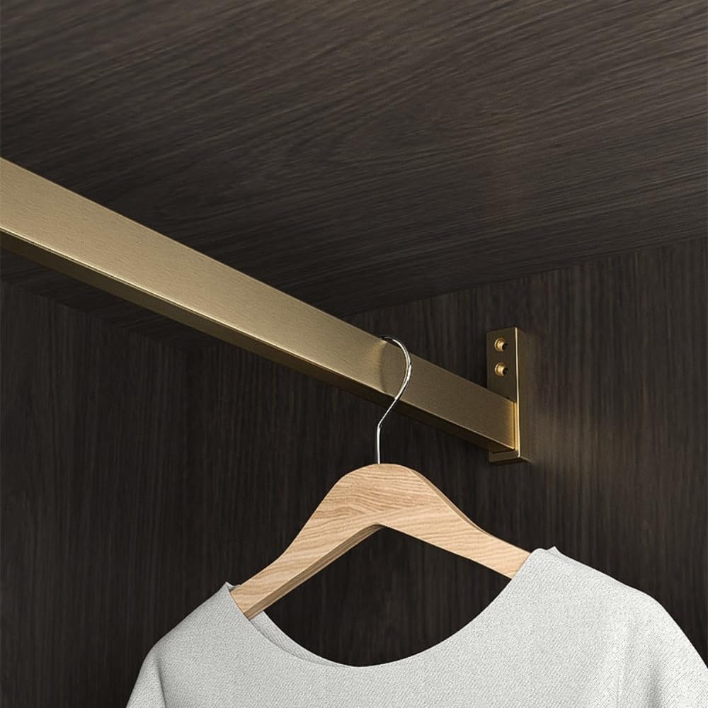 Wcxixo Clothes Hanging Rod Laundry Room Gold Wall Mount Closet Rod Metal Heavy Duty Wardrobe Pole Clothes Rack for Cabinet Corner Laundry Room & Balcony Window Curtain Bar Load 660lbs