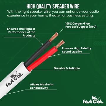 fast Cat. Speaker Wire 14 Guage 2C, UL Listed & CMR/CL3R-FT4 Rated - Speaker Cable w/PVC Jacket, 100% Oxygen-Free Pure Bare Copper - (105) HighFlex 14 Guage Wire - in-Wall Use-500ft Bulk Cable, Blue