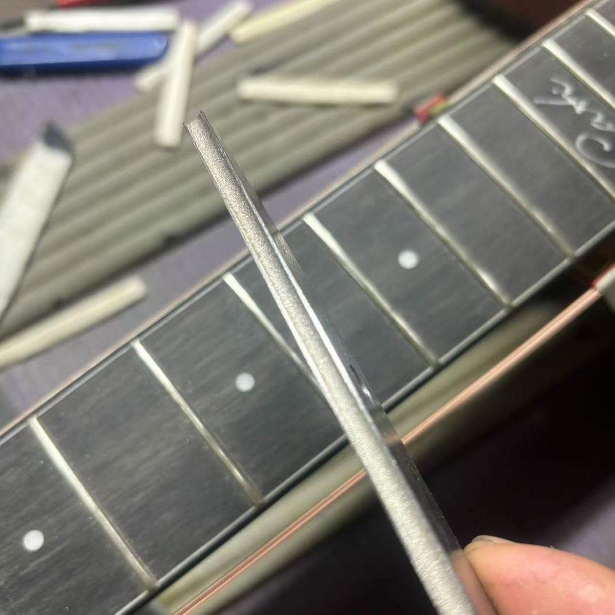Guitar Fret Crowning File, Diamond Fret Tool: Offset Dual-Width 300-Grit | Steel Construction | Medium/Jumbo Fretwire Surface Shaping for Precision Neck Setup and Fret Dressing