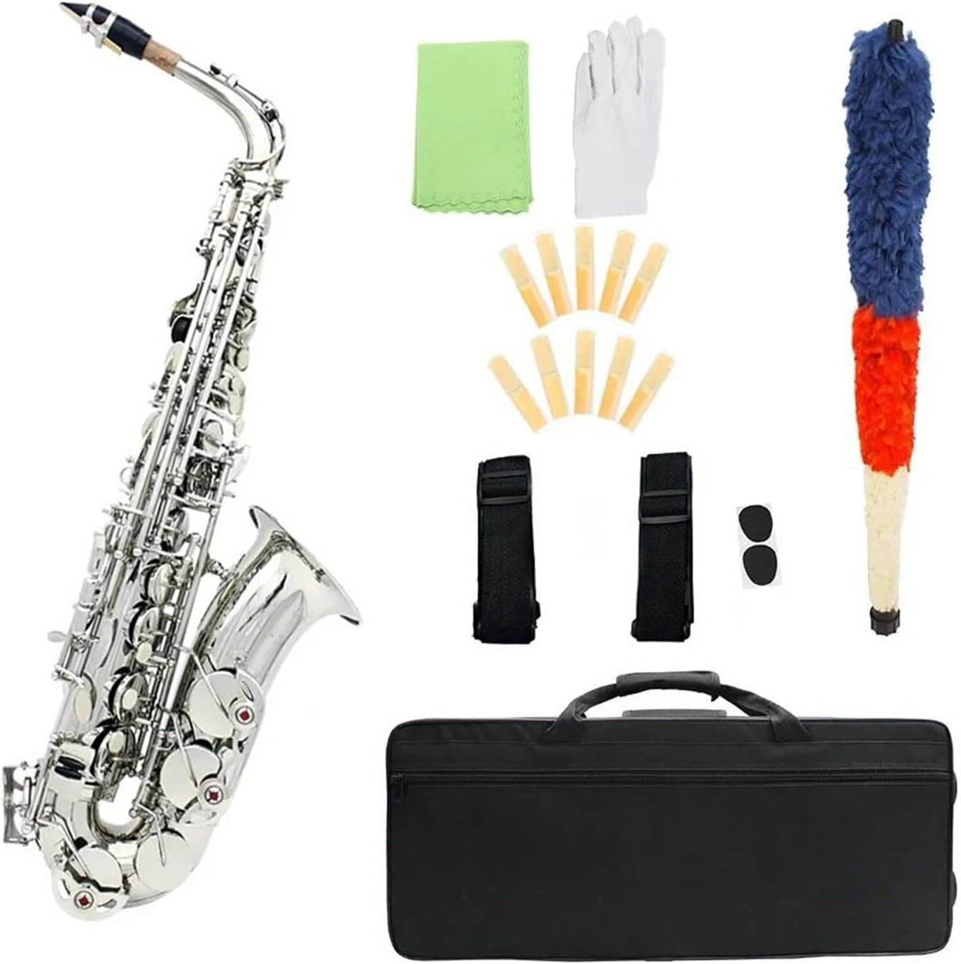 Beginner saxophone Eb Alto Saxophone Brass Lacquered Gold E Flat Sax Woodwind Instrument With Case Strap Accessories (Color : Silver Sax)