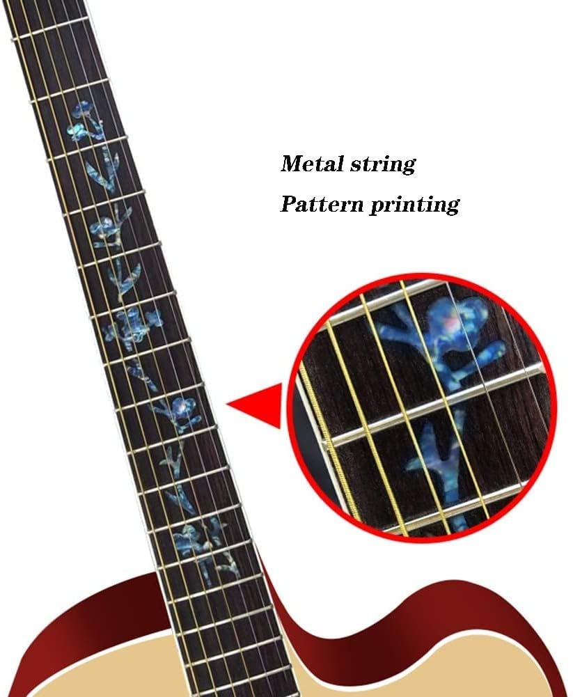 Full Size Guitar Acoustic Guitar Ballad Guitar Adult Fingerstyle Beginner Practice Metal String Clear Sound Solid Wood Wear Resistant Beginner Acoustic Guitar Starter Package Student G (Beige Long)