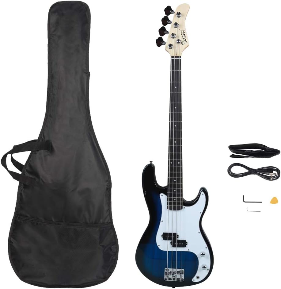 Glarry P Electric Bass Guitar Kit Basswood, Guitar with Cord Wrench Tool Case Belt Plectrum for Beginners Blue
