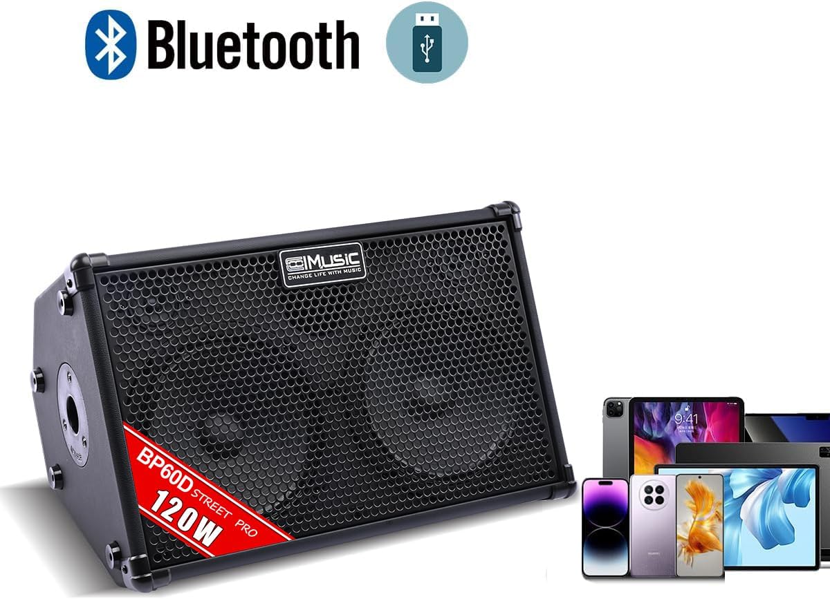 Coolmusic 120W Professional Acoustic Guitar Amp with Bluetooth & PA System | 7 Inputs, Studio-Grade Reverb/Chorus/Delay, 3-Band EQ | 3-Year Warranty