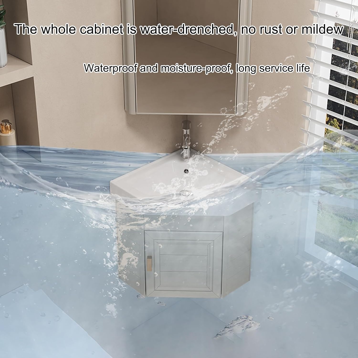 Corner Bathroom Vanity Cabinet with Sink, Corner Ceramic Sink Corner Bathroom Vanity, Corner Wall Mount Vanity Sink with Metal Handle, for Bathrooms, Laundry Room, Balcony,One Color,48cm/18.9