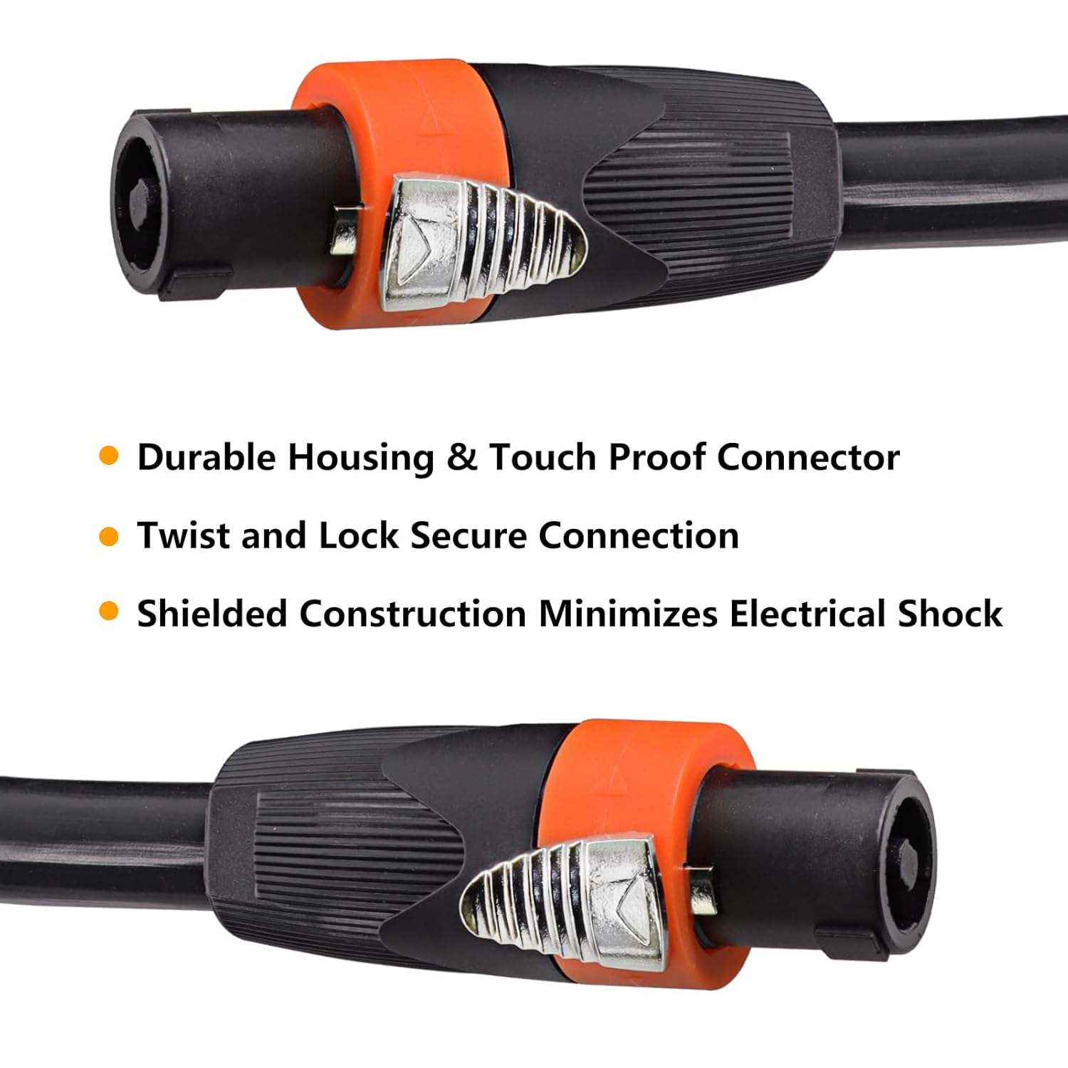 25 Feet Pack of 2 True 4 Conductor Speakon Cable - 4 Pole Speak-ON to SpeakON Cables - 12 AWG Heavy Duty PA DJ Stage Amplifier to Cabinet Wiring with Twist Lock (25 Ft., 2-Packs)