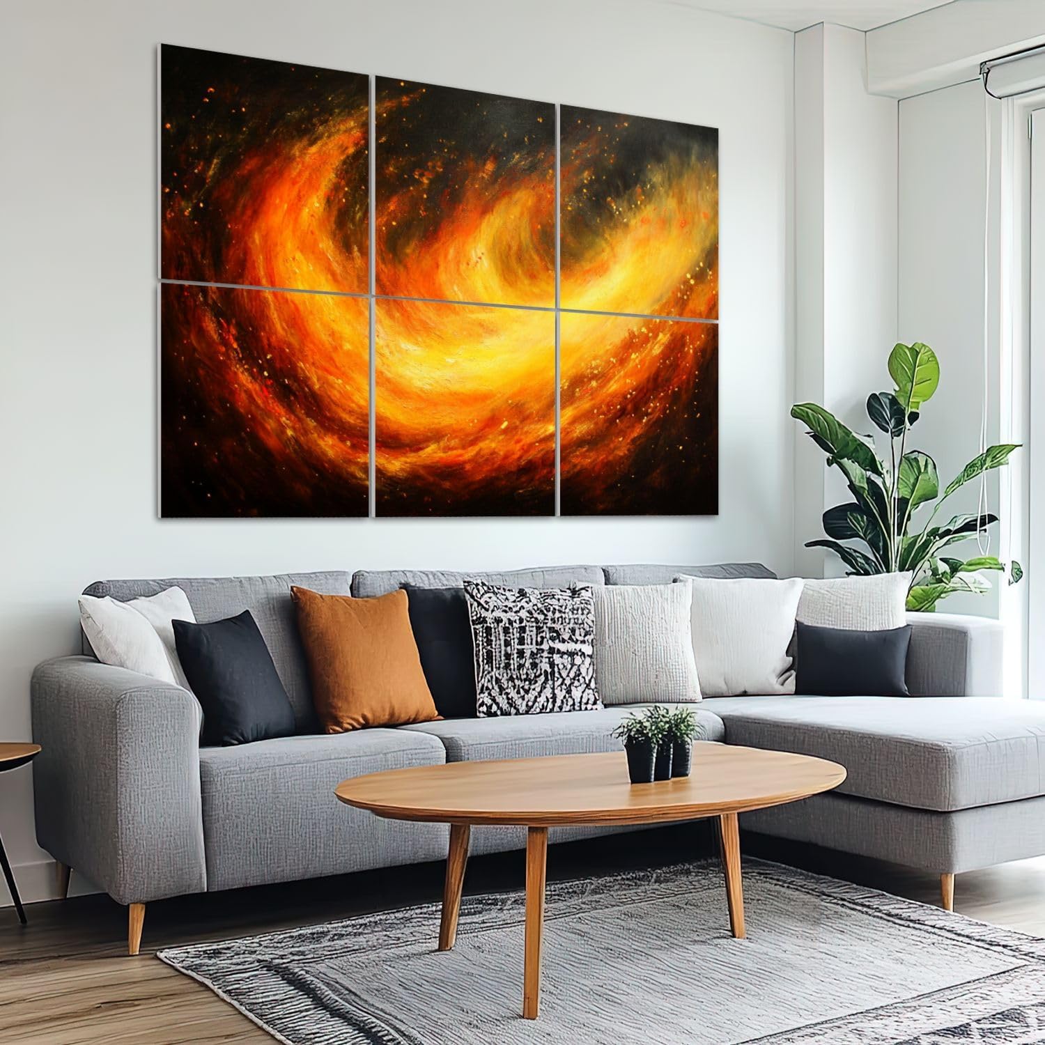 6 Pack Art Acoustic Panels Sound Absorbing Bright Warm Color Orange Abstract Yellow Flames Colors Brush Strokes Decorative Soundproof Wall Panels Self Adhesive for Recording Studios Office 72