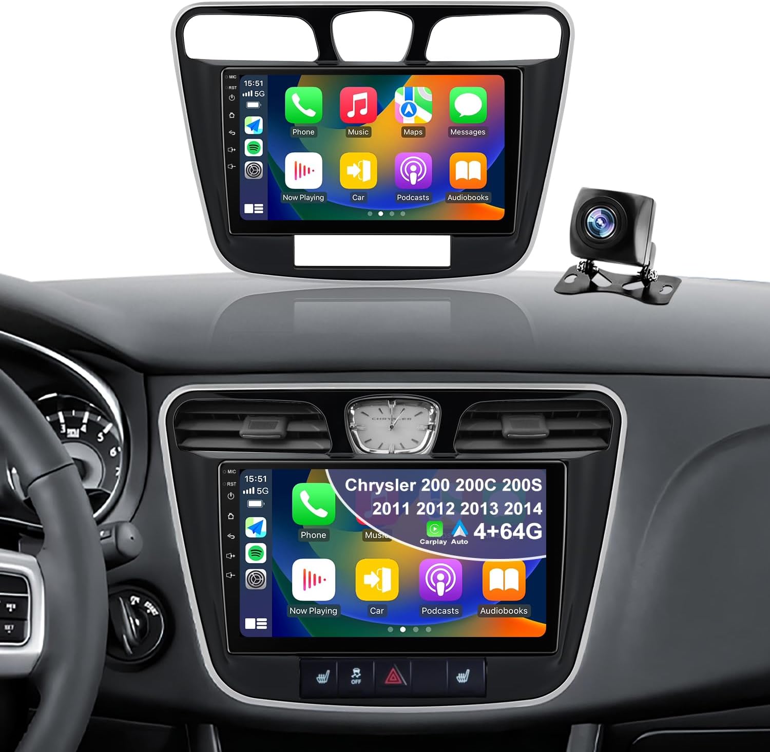 4+64G Car Radio for Chrysler 200/200C/200S 2011 2012 2013 2014, 9inch Hd Touch Screen Car Stereo Replacement Upgrade Wireless Apple Carplay Android Auto Back-up Camera GPS FM DSP 5GWiFi6 Bluetooth