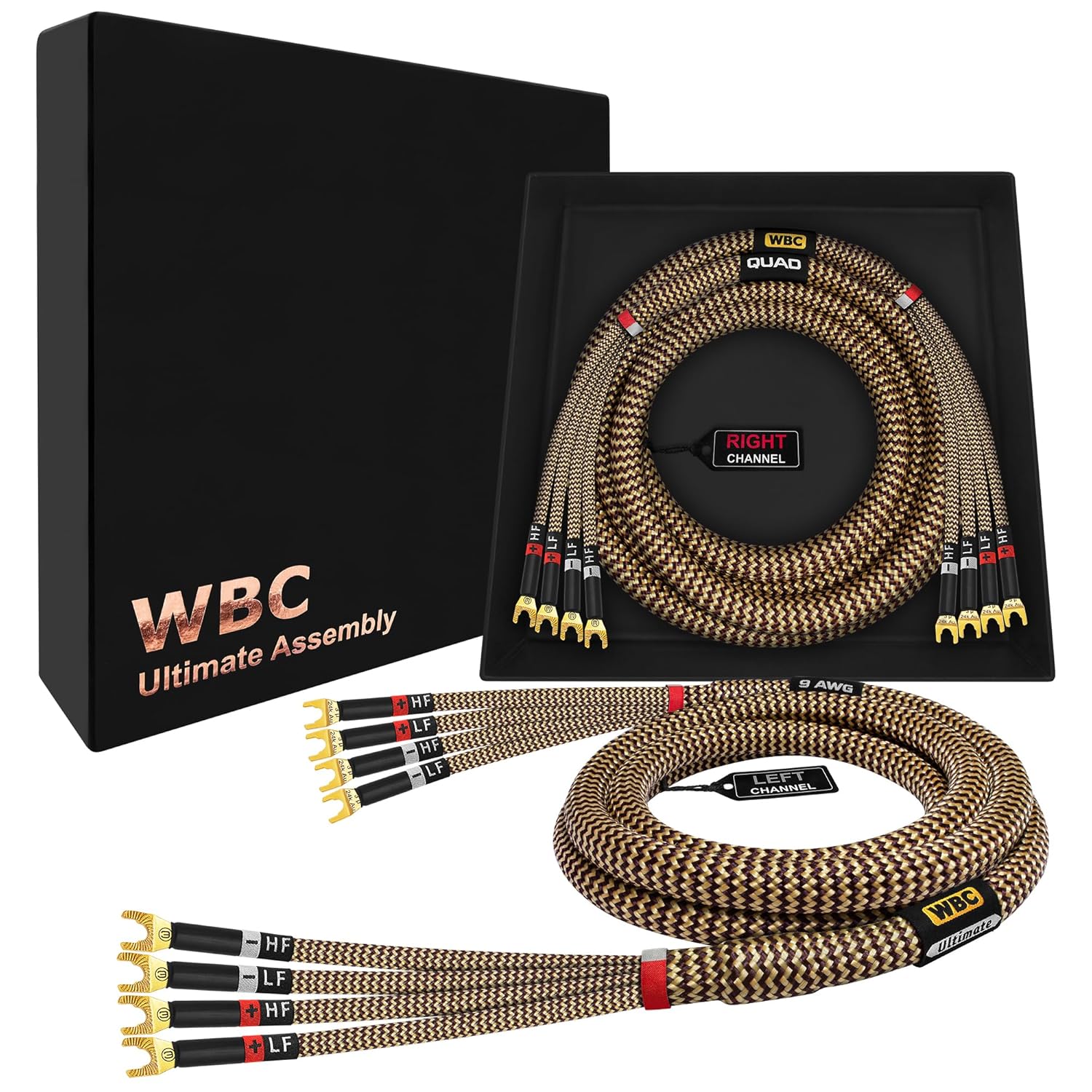 WORLDS BEST CABLES 10 Foot Ultimate - 12 AWG - Ultra-Pure OFC - Premium Audiophile HiFi Bi-Amp Speaker Cable Pair with Eminence Spade Plugs & TnBrwn Tweed Jacket