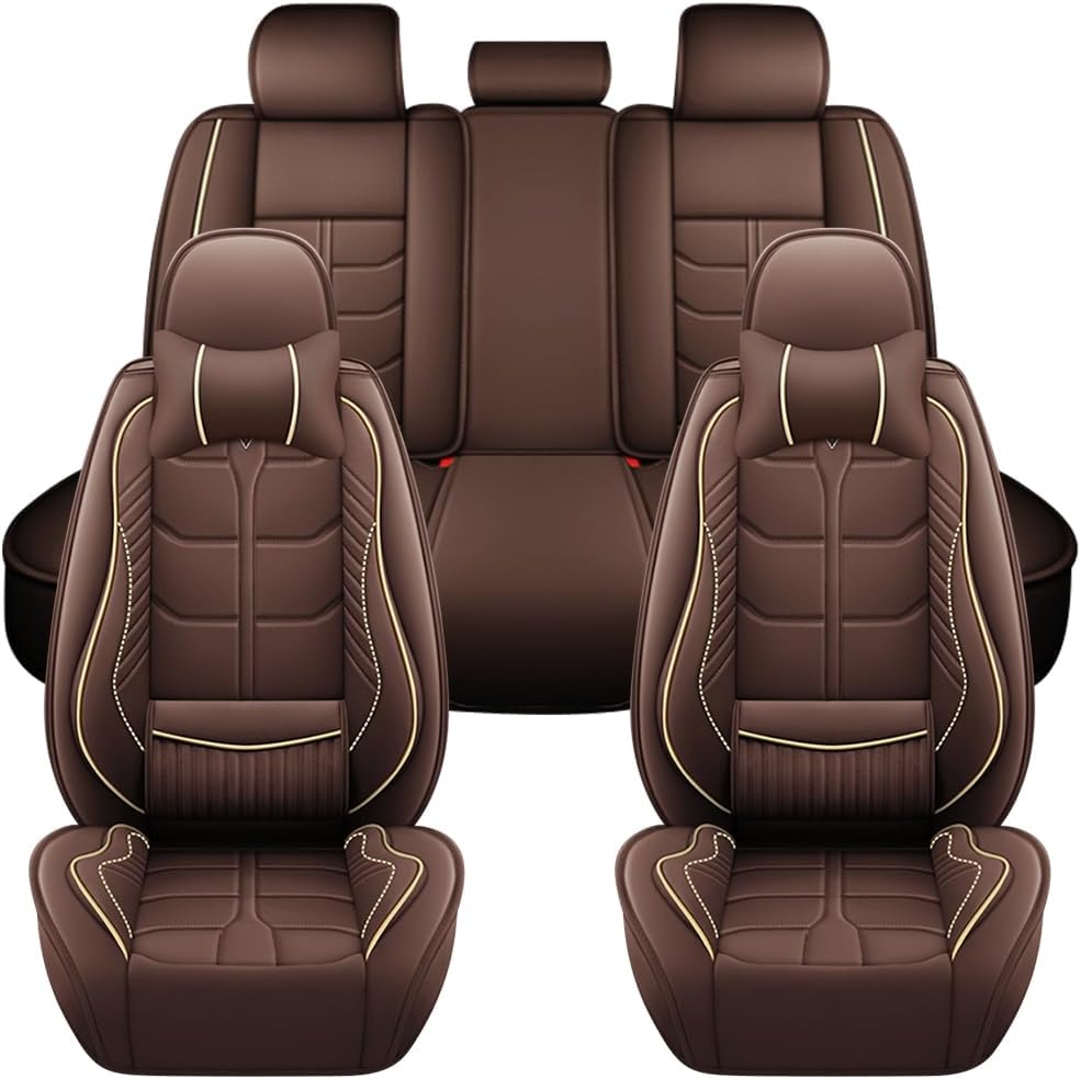 Car Seat Cover Set for Toyota Avalon 2004-2022 Full Coverage with Self-Lumbar Nappa Leather Car Seat Cover,Fashion Waterproof Easy to Install,Auto Interior Accessories.Deluxe Coffee