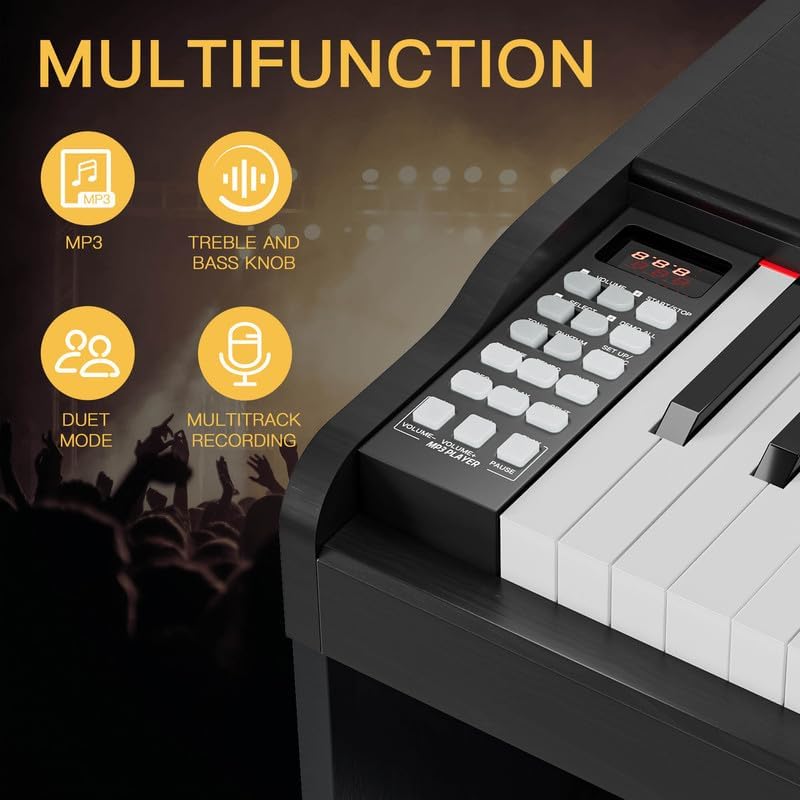 88 Key Digital Piano Keyboard, Semi-Weighted Electric Piano Keyboard with Multifunctional Keyboard/110 Demo Songs/900 Tones/700 Rhythms/64 Polyphony/Sustain Pedal for Adult/Beginner