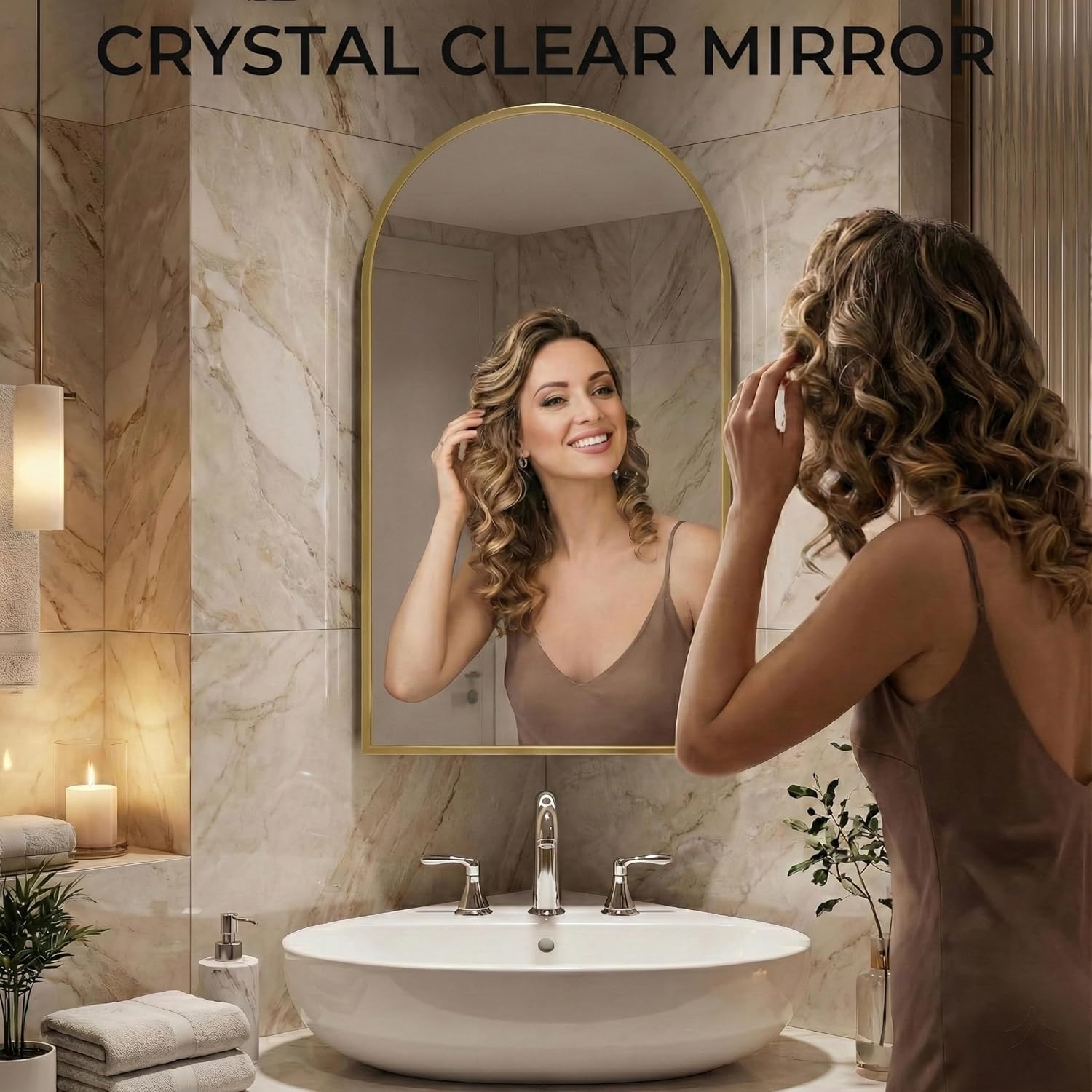 LED Corner Medicine Cabinet with Mirror, One-Touch Defogger, Arched Wall Mount Corner Bathroom Mirrored Cabinets 15.7