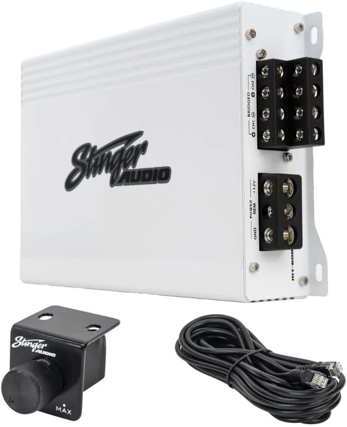 Stinger Audio MT-600.4M 1000 Watt RMS 4-Channel Compact Marine Audio Amplifier, Class D, Hexfet Mosfet, Water-Resistant, Crossover High-Pass/Low-Pass Filters