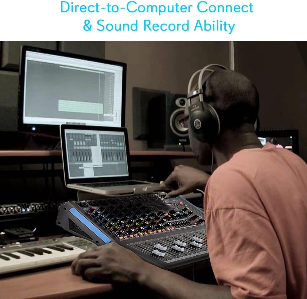 Pyle 8-Channel Bluetooth Studio Console Audio Mixer - DJ Sound Controller Interface w/ USB for PC Recording, XLR Mic Input, 48V Phantom Power, RCA Input/Output for Professional & Beginners- PMXU88BT