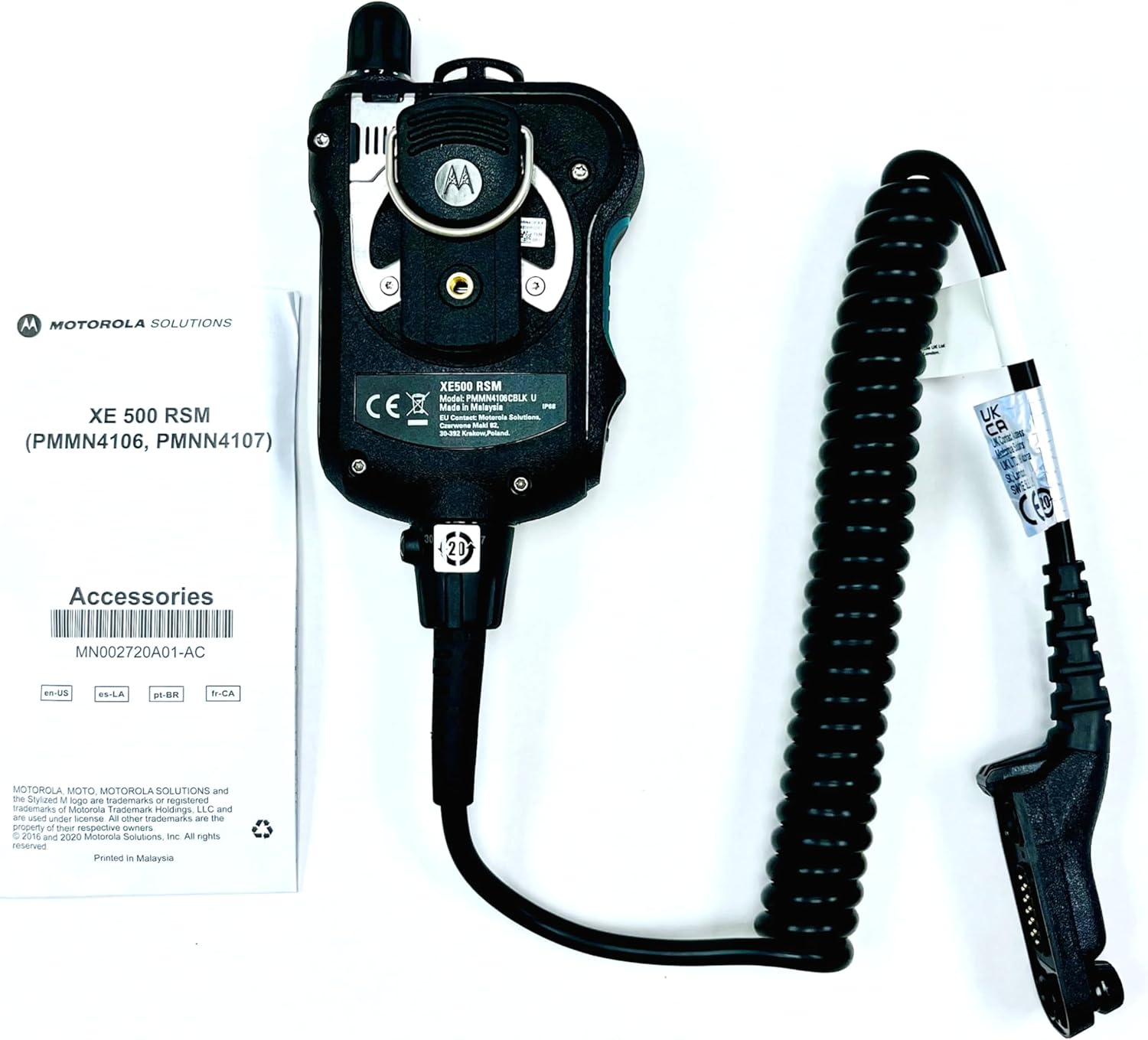 Motorola Solutions PMMN4106CBLK APX XE500 Remote Speaker Mic with Five Integrated Microphones and Adaptive Audio Engine, IP 68 Rating, and Extreme Heat Resistant Temp Cable