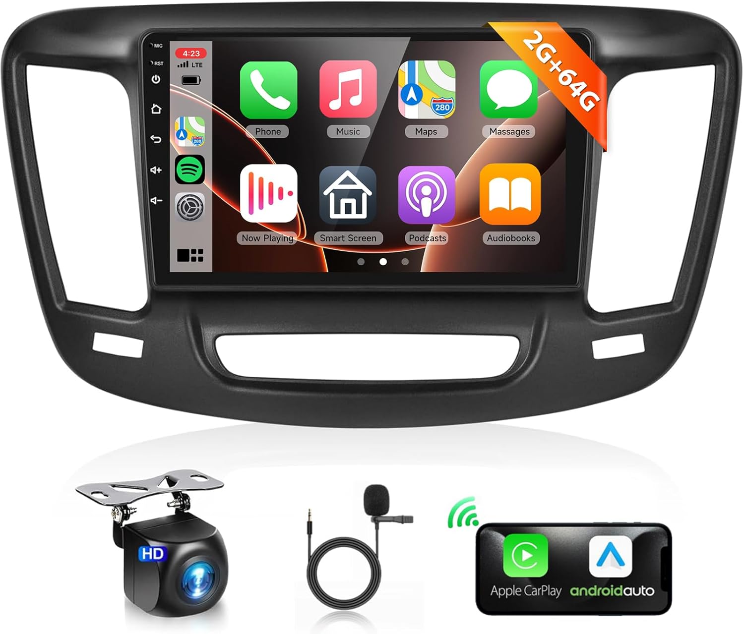 Podofo 2G+64G Car Stereo for Chrysler 200 200C 200S 2015-2019 Radio with Wireless Carplay Android Auto 9inch HD IPS Touchscreen Bluetooth WiFi 28UIs RDS/FM Radio MirrorLink GPS SWC AHD Backup Camera