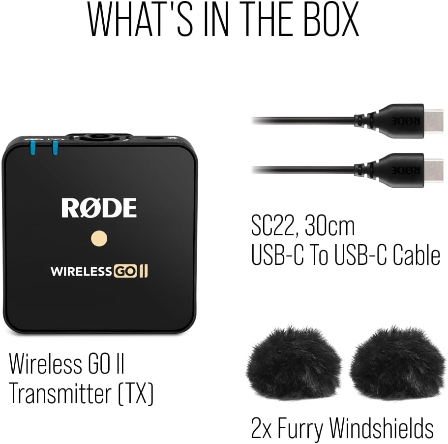 RØDE Wireless GO II TX Ultra-compact Wireless Transmitter with Built-in Microphone, On-board Recording and up to 200m Range for Filmmaking, Interviews and Content Creation (Transmitter Only)