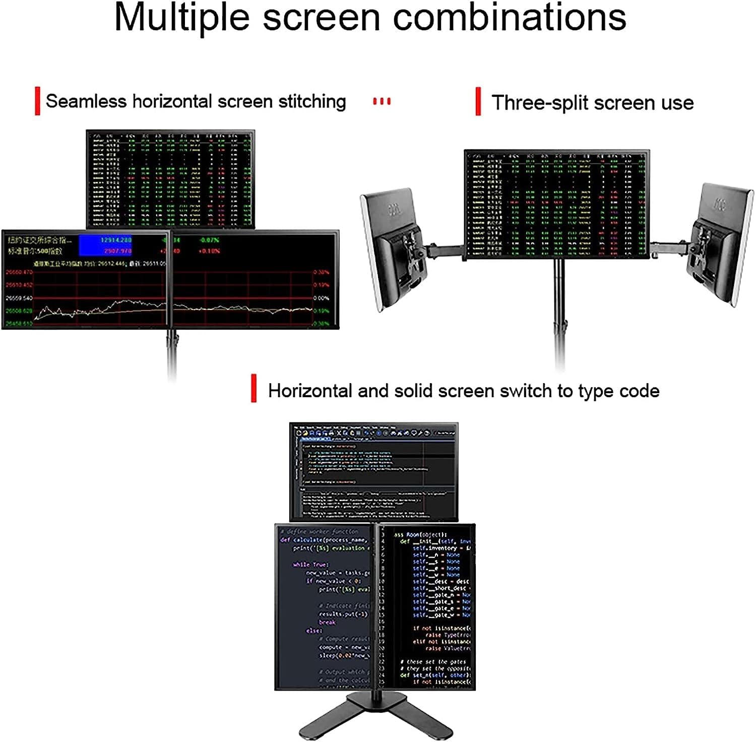 TV Wall Bracket Triple Monitor Stand Mount, Three Heavy Duty Full Motion Adjustable Arms with Metal Base, for Three Max 27 Inch Computer Screen TV Stand