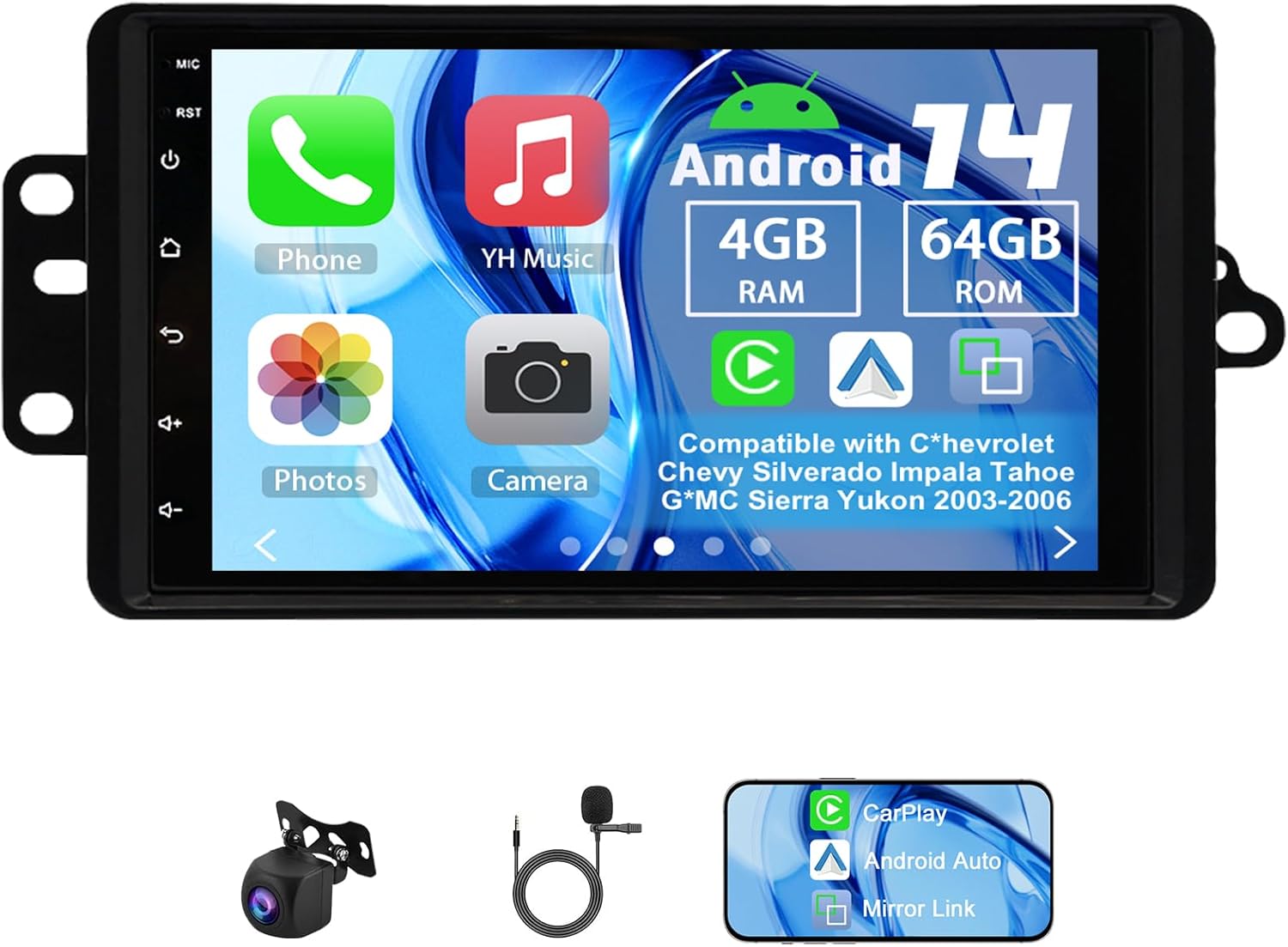 Android 14 Car Radio Compatible with C*hevrolet Chevy Silverado Impala Tahoe G*MC Sierra Yukon 2003-2006, 4G+64G 7