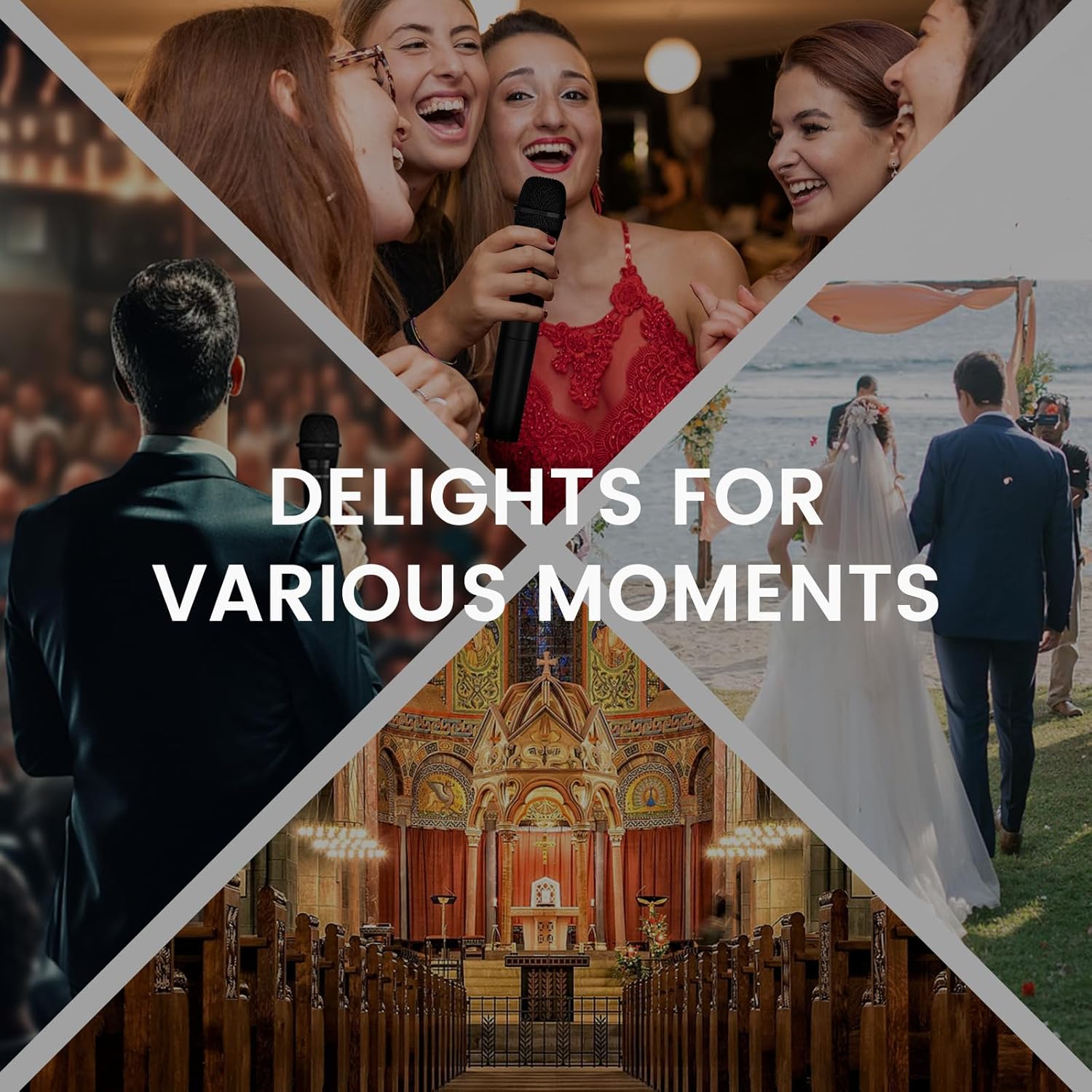 Phenyx Pro Wireless Microphone System, 4 Channel VHF Wireless Mics, w/ 4 Handheld Dynamic Microphones, Metal Receiver, Long Range, Mic for Singing, Karaoke, Church (PTV-2000-4H)