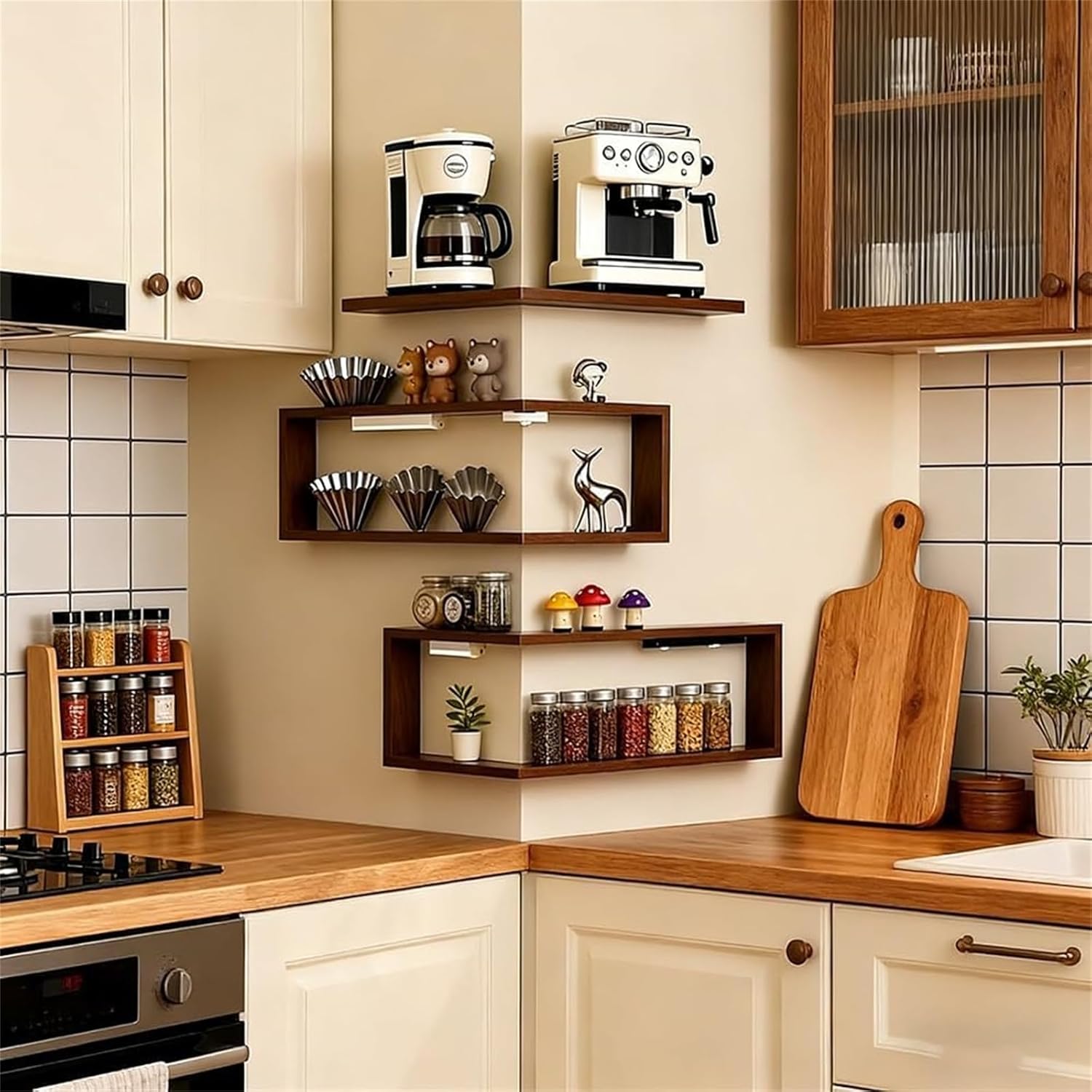 Smart Corner Shelves That Light up Your Space,Illuminated Wooden Wall-Mounted Display Rack,Corner Wall Floating Storage Shelves with Light,Space-Saving for Living Room,Bedroom (Without Light)