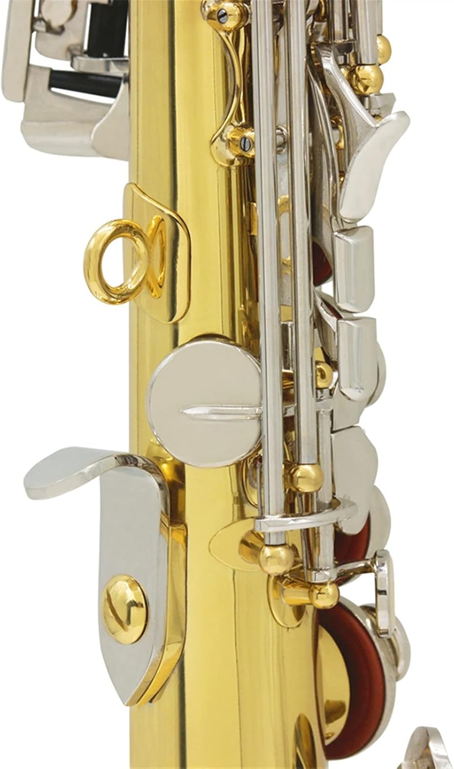 Bb Saxophone Brass Straight Pipe Sax Woodwind Musical Instrument with Leather Box