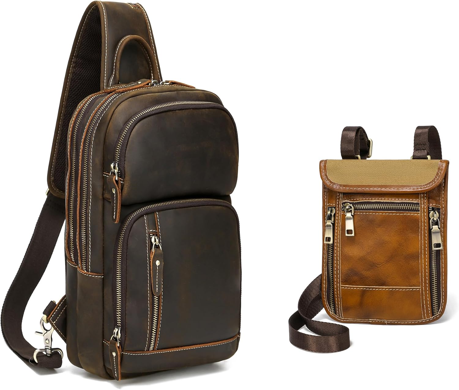 LANNSYNE Leather Sling Bag For Men Crossbody Chest Daypack fits 12.9