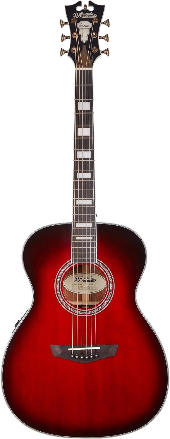 D'Angelico Electro Acoustic 6 String Guitar, Right, Trans Black Cherry Burst (DAPOMTBCBAPS)